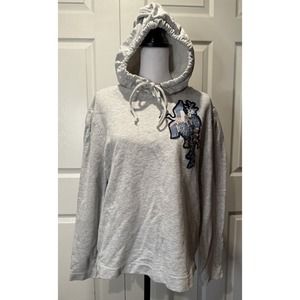 Anthropologie Sanctuary X Crane Bird Embroidered Hoodie Heathered Grey Womens L